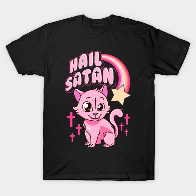 Hail Satan Cat Cute Rainbow Kitty Heavy Metal Pun T-Shirt by theperfectpresents